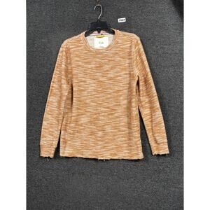 Koto Sweater Mens Small Beige Marled Knit Crewneck Pullover Long Sleeve Raw Hem